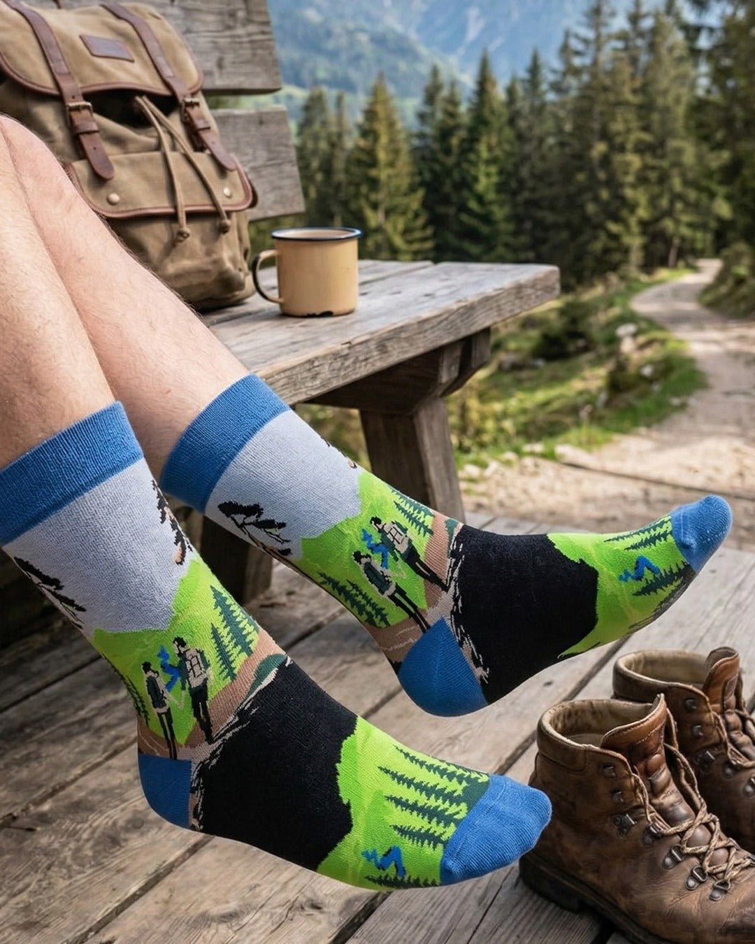 Chaussettes de randonnée en couple sur le thème Aventure bleue